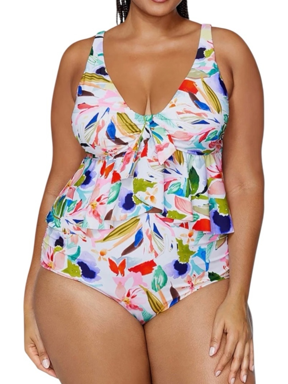 Raisins Curve Floral Tankini Size 14W New Underwire Peekaboo Top Full Bottom